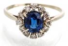 Lady's 14K White Gold Ring with Center Sapphire of 1 1/4 ct. and Accent Diamonds