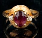 Antique Lady's 14K Yellow Gold and Ruby Ring with Diamond Accents