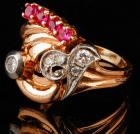 Vintage Lady's 14K Rose & White Gold, Diamond and Ruby Ring - 2