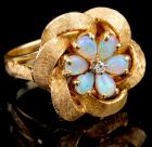 Lady's 14K Yellow Gold and Opal Ring, Floral Design