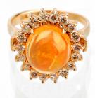 Striking Lady's 18K Yellow Gold Diamond and 4ct. Mexican Fire Opal Ring