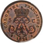 French Colonies. Louis XVIII (1815-24), bronze 5-Centimes 1824-A Essai - 2