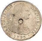 George III (1760-1820), oval countermark upon, Chile silver Eight Reales, Santiago Mint, struck under Charles IV of Spain, 1793