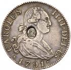 George III (1760-1820), oval countermark upon Spanish Four Reales of King Charles IIII (1788-1808), 1791 MF