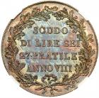 Italian States: Cisalpine Republic. silver Scudo of 6 Lire, Anno VIII (1800) - 2