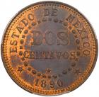 Republic, copper Pattern 2-Centavos 1890, Mexico - 2