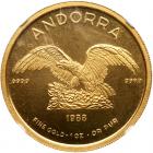 Andorra. 1 Ounce gold Bullion Coinage, 1988 NGC MS67