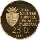 Andorra. 25 Diners, 1994 NGC PF67 UC - 2