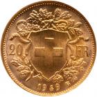 Switzerland. 20 Francs, 1949B NGC MS67 - 2