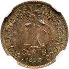 Ceylon. 10 Cents, 1893 NGC MS65 - 2