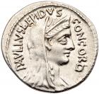 L. Aemilius Lepidus Paullus and L. Scribonius Libo. Silver Denarius (3.90g), 62 BC.