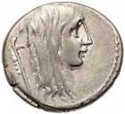 L. Hostilius Saserna. Silver denarius (3.85g), 48 BC Choice VF