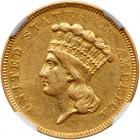 1854-O $3 Gold NGC AU55