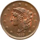 1839 N-11 R1 Booby Head PCGS graded MS66 Brown, CAC Approved