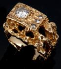 Gent's 14K Yellow Gold Nugget Finish Pinkie Ring with a <3/4> Carat Diamond and Three Accent Diamonds