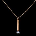 Lady's 14K Yellow Gold Pendant with 8 Square Cut Diamonds and Tahitian Pearl on 14K Chain