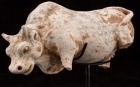 Han Dynasty Terracotta Bull with White Slip and Traces of Paint ca. 206 BC - 220 AD