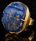 Superior Lapis Lazuli Scarab -- Set in a 24 Karat Gold Ring, Late Dynastic Period, ca. 664-332 B.C.E.