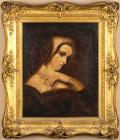 Stunning ca. 1842 Portrait of an Early 16th Century English Woman in Antique Gilt Wood Frame