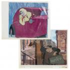 Walt Disney's 101 Dalmations, Cruella de Vil, Two Original Production Cel Levels Over Reproduction Background