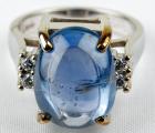 Striking Cabachon Sapphire, Diamond and 14K White Gold Ring - 2