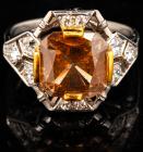 Lady's Dramatic 14K White Gold Princess Cut Citrine and Diamond Cocktail Ring - 2