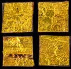 Apollo 11 Flown Thermal Mylar Film Coating "Kapton" Foil, 4 Mounted Samples on Acrylic Squares