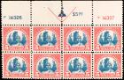 $5 Carmine & Blue Plate Block of 8, NH