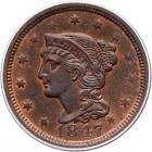 1847 N-28 R3+ Repunched 4 PCGS graded MS63 Red & Brown