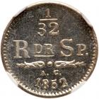 Sweden. 1/32 Riksdaler, 1852-AG NGC MS65 - 2