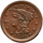 1851 N-19 R3 Second 1 Repunched PCGS graded MS63 Brown, CAC Approved