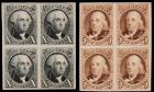 5c Red Brown & 10c Black Reproduction, Card Proofs in Blocks of 4 (Sc 3P4,4P4)