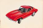 Superior, Original, Watercolor and Gouache Illustration of the 1964 Corvette in Riverside Red Exterior