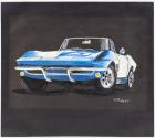 Original Gouache and Watercolor Magazine Illustration for the 1964 Corvette Stingray in Daytona Blue