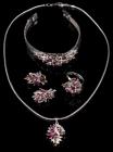 Ladies Mid-Century 18K White Gold, Ruby and Diamond Ensemble of Bracelet, Earrings, Pendant and Ring