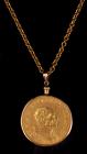 Outstanding 24K Gold Commemorative Papal Coin with Bezel and High Karat Yellow Gold Chain