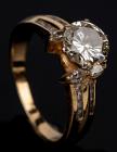 Ladies Vintage 14K Yellow Gold Diamond Ring.75 Carat Center Diamond with Marquis Accent Diamonds