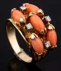 14 Karat Yellow Gold Diamond/Coral Lady's Ring