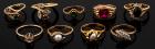 Nine 10 Karat Yellow Gold Stone Set -- Small Ring Lot