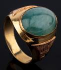 14 Karat Yellow Gold and Jade Gent's Ring