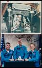 Apollo 9: Two (2) Crew Signed Photos, McDivitt, Scott and Schweickart, Blue Training Suit Portrait and Partial View of Earth