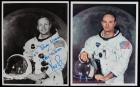 Apollo 11, Two Portraits: Neil Armstrong Signed B&W Photo, Michael Collins Signed Color Litho, in White Spacesuits