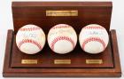 Mickey Mantle, Stan Musial and Willie Mays Signed Baseballs On Custom Wood Stand, Certified by James Spence Authentication