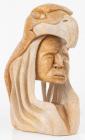 Gene Thomas: Handsome Hand Carved Native American Indian with Eagle Headdress from Single Block of Indian Soap Stone