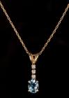 Lovely Young Ladies 14K Yellow Gold Aquamarine and Diamond Accent Necklace