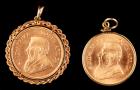 A Pair of South African 1 ozt Krugerrand Pendants