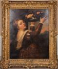 After Titian 18th Century "Girl With Basket of Fruits, 'Lavinia' " in Likely Original Handcarved Gilt Frame