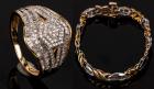 Ladies Ensemble of a 10K White & Yellow Gold and Pave Diamond Ring and 10K Yellow and White Gold and Diamond Bracelet 1Carat tot