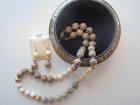 Sophisticated Ensemble of Jasper, White Glass and 14K Yellow Gold Bead Necklace with Matching Pierced Earrings