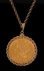 Beautiful $20 US Gold Piece in 14K Yellow Gold Bezel and Rope Chain